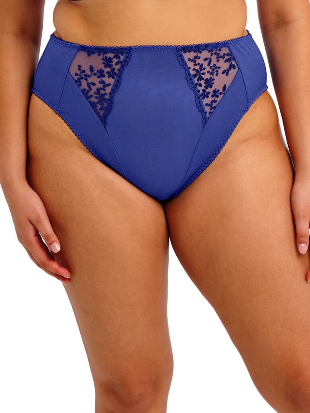 NEW Elomi Zarla Embroidered Mesh High Leg Brief Panty 302553 Sapphire Blue SAR